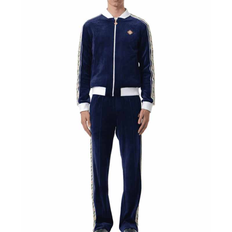 Conjunto Casablanca Veludo Logo Azul